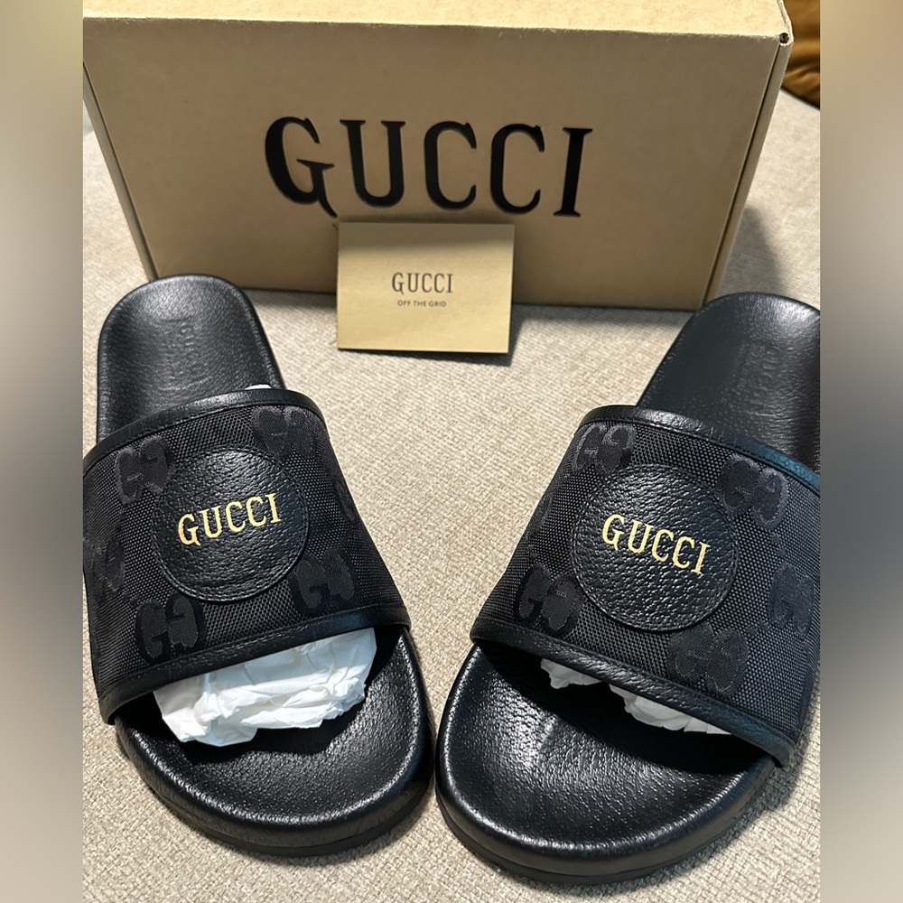 Gucci Econyl Nylon Demetra GG Monogram Mens Off the Grid Slide Authentic